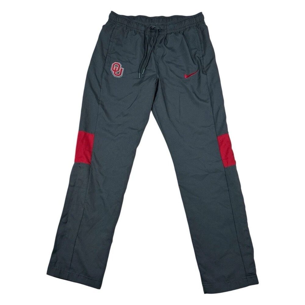 Nike Oklahoma Sooners Dri Fit Track Sweatpants Small Drawstring Gray Ankle Snap